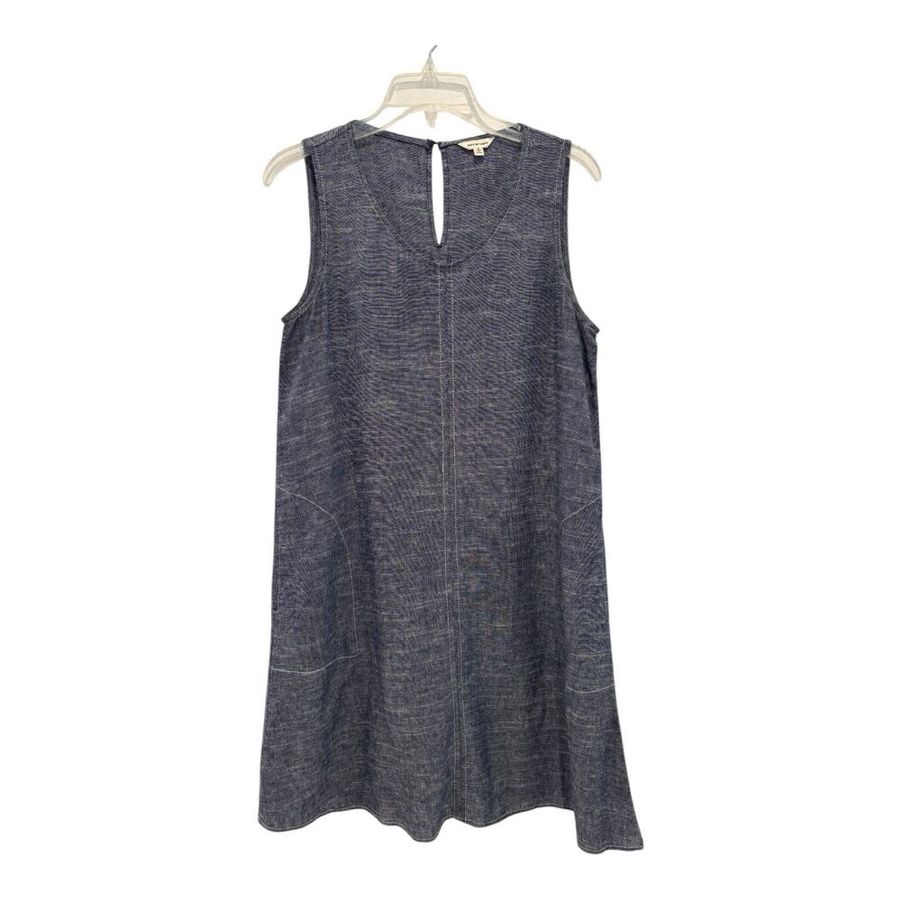 Max Studio Dress Womens Small Linen Blend‎ Heather Blue Contrast Stitch Pockets